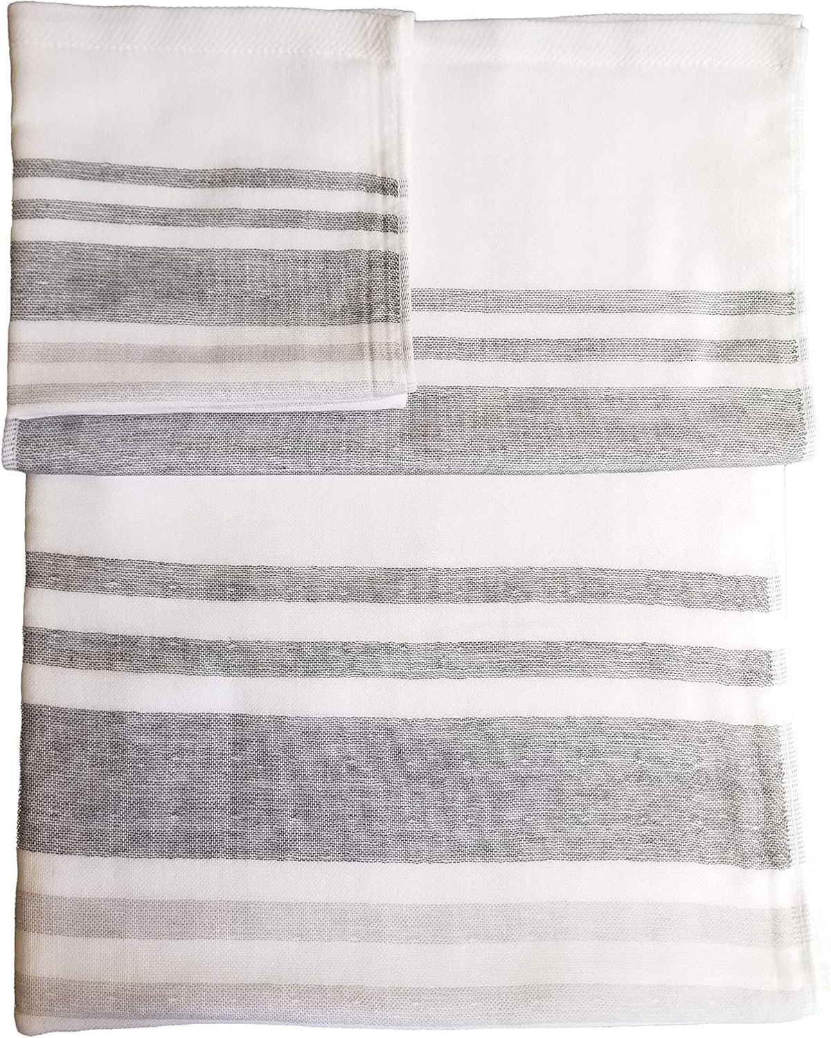 IPPINKA Senshu Japanese Towel, Ultra Soft, Quick-Drying, Two-Tone End Stripes, Grey (Set of 3 Towels)