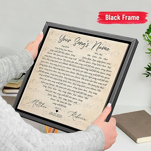 Vista 188 de H-DEWALL Letras de canciones personalizadas, lienzo enmarcado en marrón, música romántica del día de San Valentín, regalo personalizado para marido