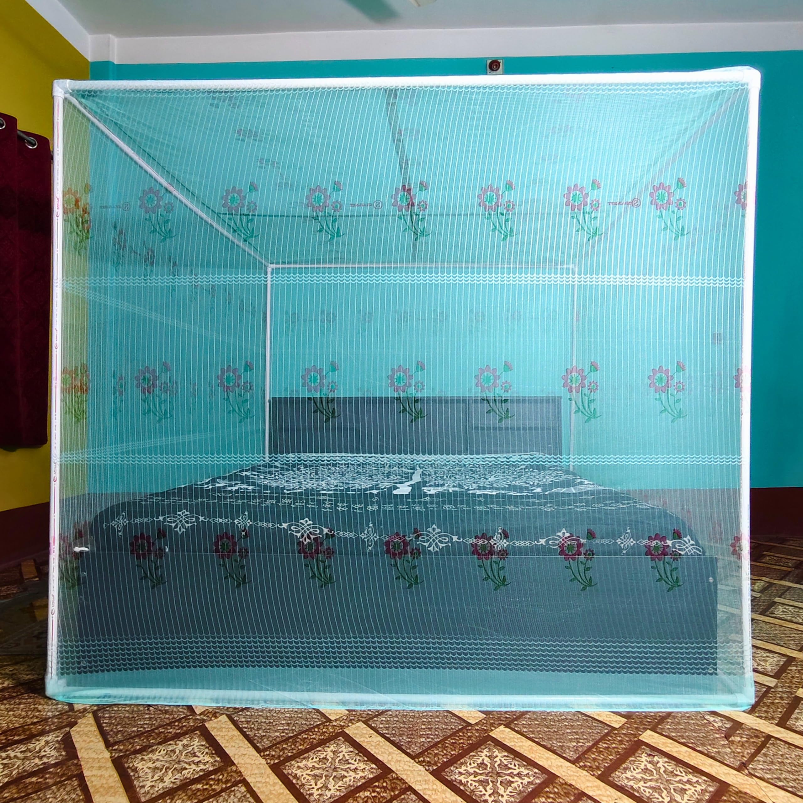 for King Size Bed (6x7 Feet) Machardani, Breathable Floral Mesh, Ideal for Comfortable Sleep (Green Color)-image-42