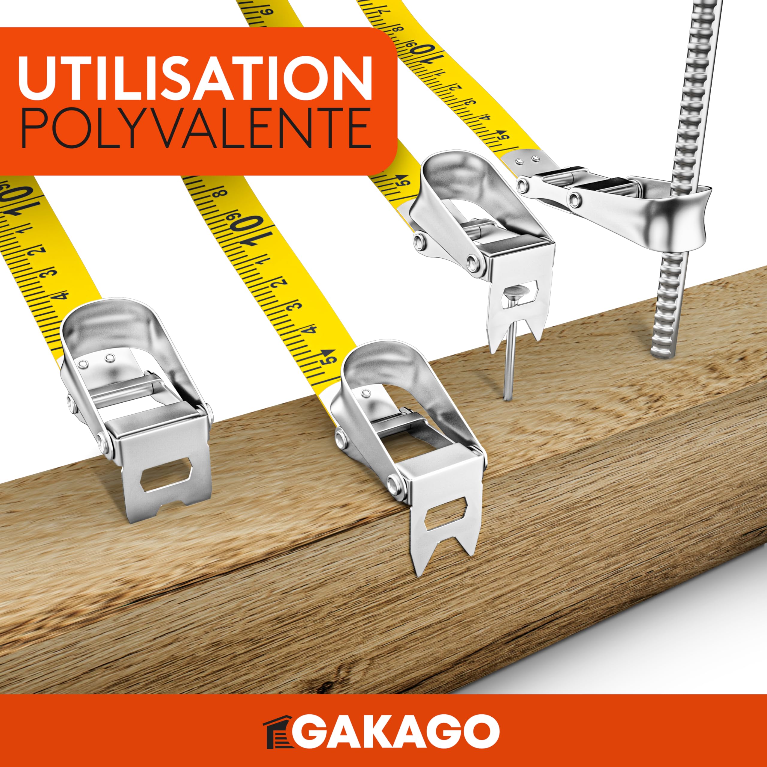 Gakago Mètre ruban 100m - Mètre enrouleur à 3 démultiplications avec levier pliable - Poignée ergonomique et antidérapante du mètre, Rouleau de mètre ruban avec pointe de marquage des points de mesure