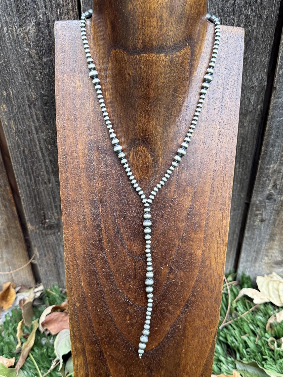 Sterling Silver Multi Graduated W Pearls Bead Lariat Y Necklace. 26 inch Navajo Style
