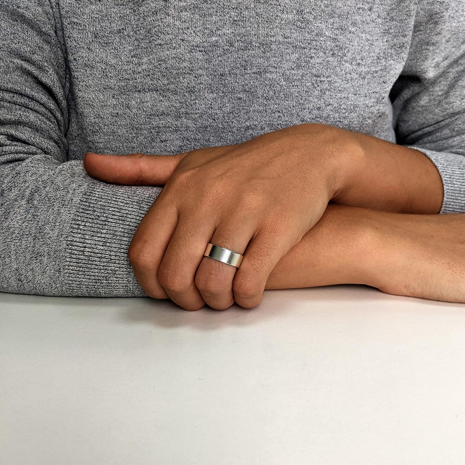 Silverly Sterling Silver Cigar Ring - Flat-Edge Wide Band Thumb Rings for Women and Men - Polished 925 Silver Wedding Court Rings His and Hers - Minimalist Classic Jewelry - Cute Promise Ring