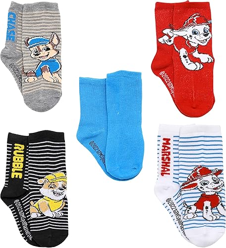 Nickelodeon Paquete de 5 calcetines deportivos con personajes de Paw Patrol para niño, gris claro jaspeado, talla M