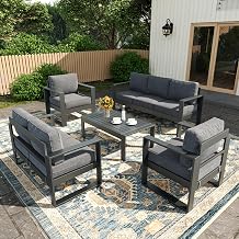 5 Piece Modern Aluminum Patio Furniture Set, Outdoor Patio Sectional Conversation Metal Seating Sets with Olefin Cushion and Coffee Table