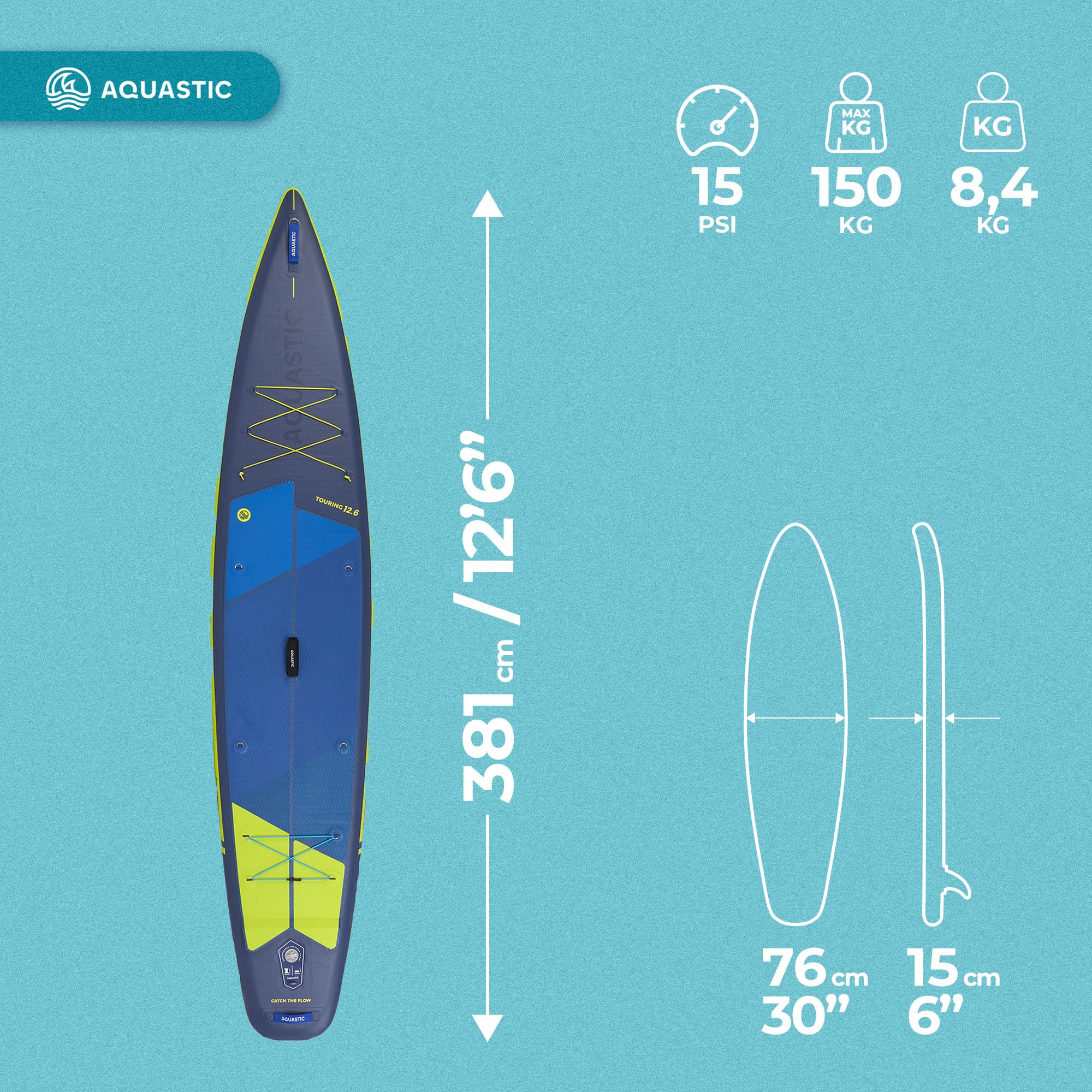 AQUASTIC Touring 12'6″ Tabla de Surf de Paddle, Unisex Adulto