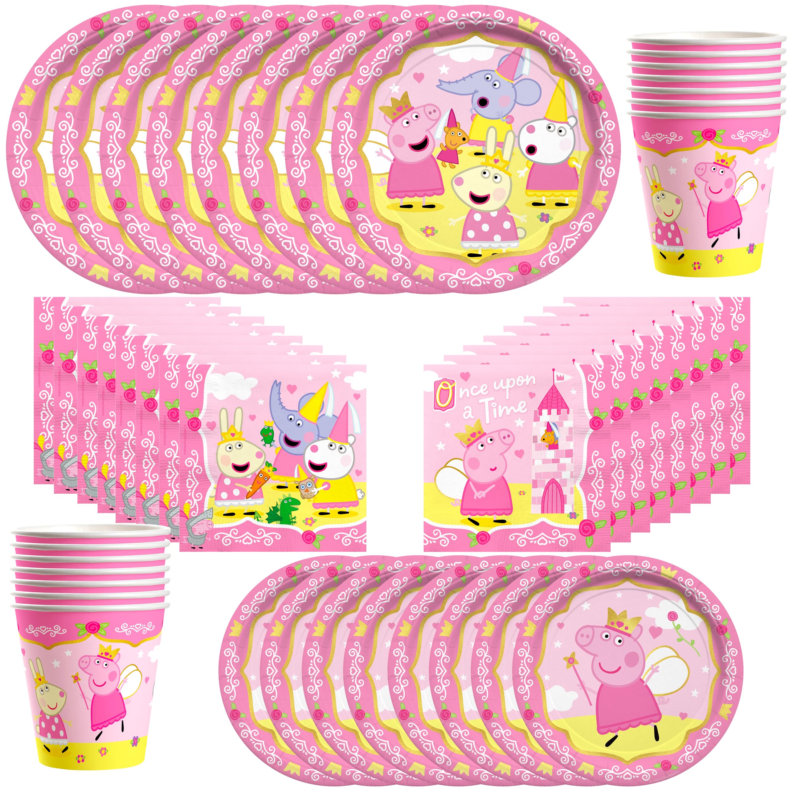 Treasures Gifted Princess Peppa Pig Birthday Party Supplies - Serves 24 Guests - Officially Licensed Peppa Pig Party Supplies - Peppa Pig Plates & Cups, Peppa Pig Napkins, Classic Peppa Pig Dinner Set