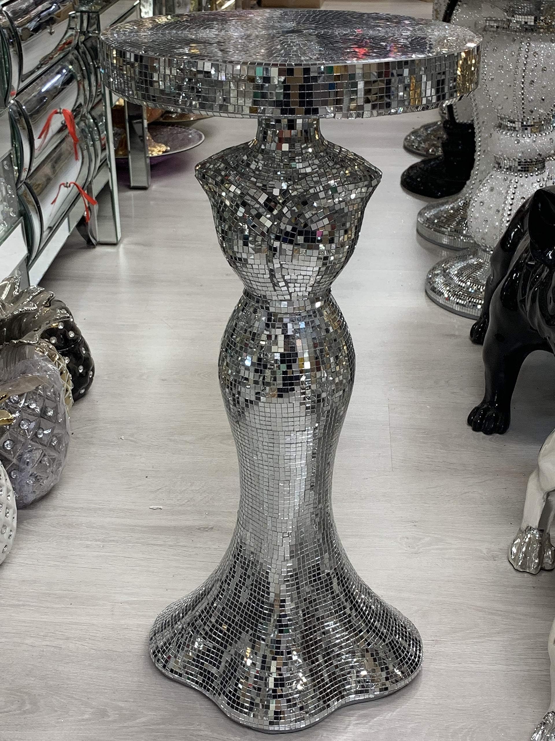 Touch of VogueTOV® Silver Mirrored Side Table Modern Plant Stands Bed Side Sparkle End Romany Pearl