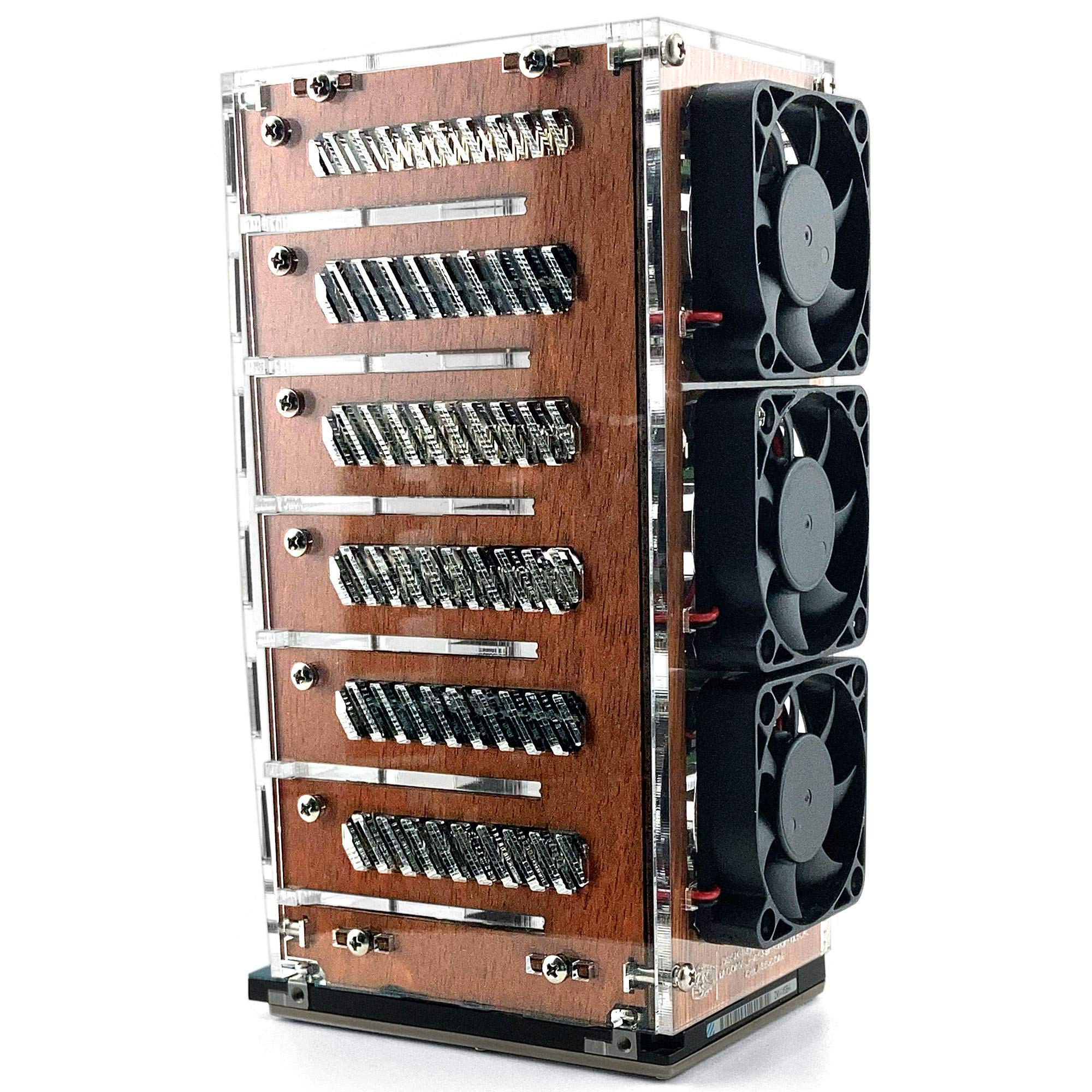 C4Labs Zebra Bramble Fan Cluster Case – Raspberry Pi 5, 4B & 3B+ (6 Stack, Classic Wood)