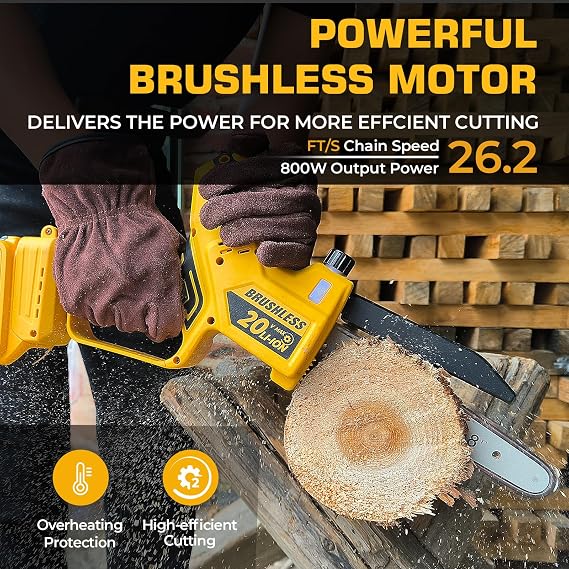 Cordless Mini Chainsaw for Dewalt Battery 20V MAX, Auto-Oiler, 8-Inch and 6-Inch 2-in-1 Brushless Cordless Pruning Chainsaw, Battery Powered Mini Chainsaw for Wood Cutting, Tree Trimming (Tools only)