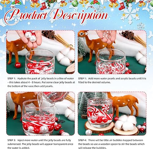 Miniatura 4 de Kit de relleno de jarrón flotante para manualidades, incluye 10000 cuentas de gel de agua, 80 perlas, 50 copos de nieve para decoración de fiestas