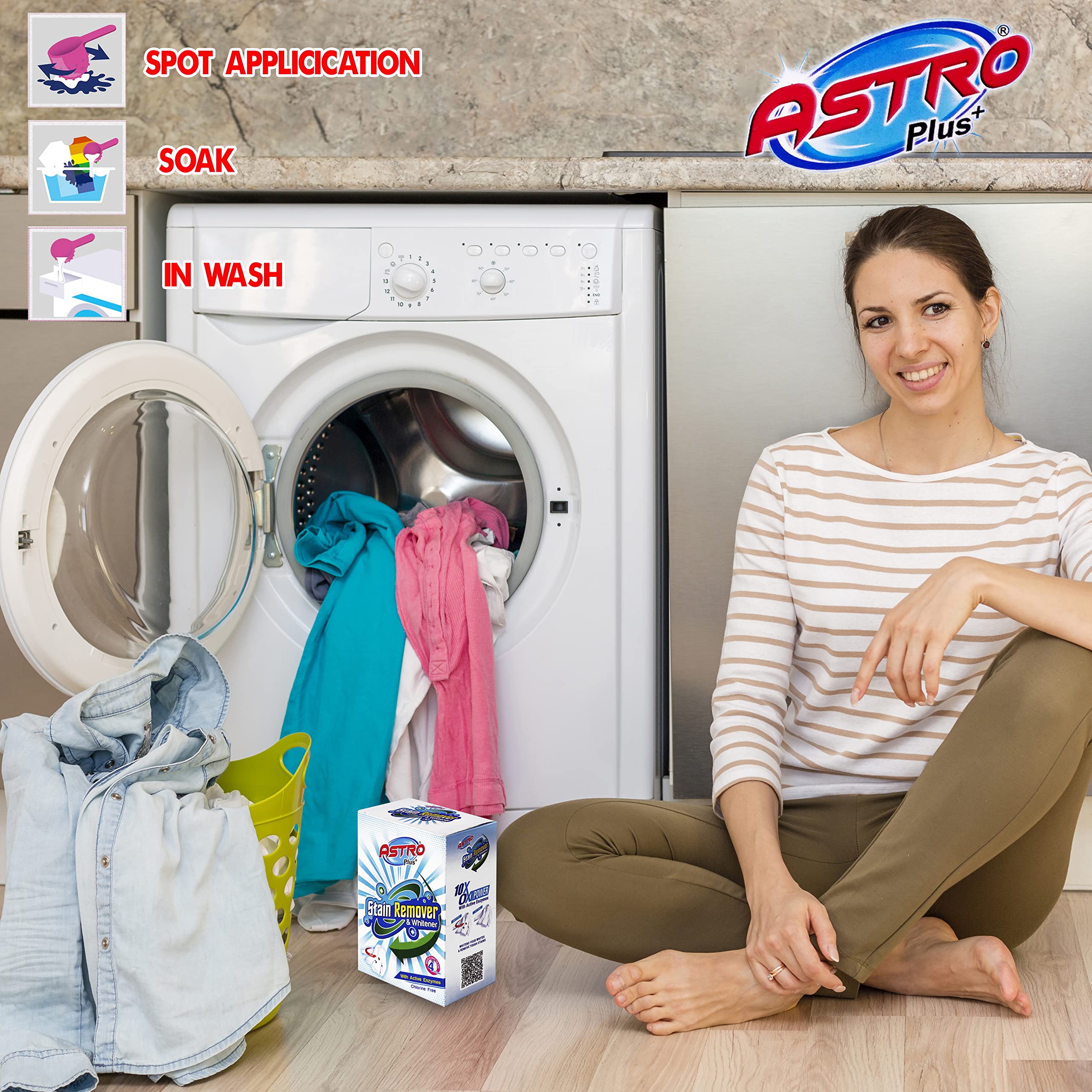 ASTRO PLUS+ Stain Remover With Active Enzymes, Versatile Stain Fighter and Whitener (200 GM) 1