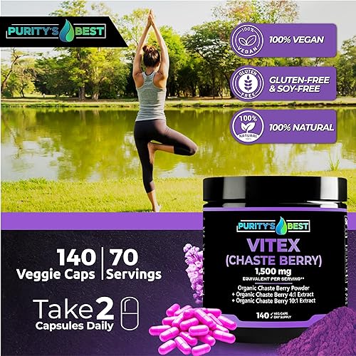 Miniatura 5 de Purity's Best VITEX (Chaste Berry) Polvo + 4X + 10x Extracto 1,500mg Eq. Por porción, apoyo de fertilidad y ciclo menstrual, apoyo para el