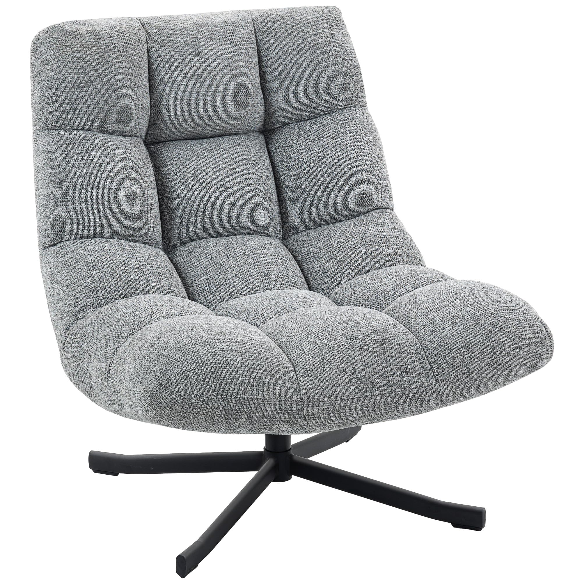 HOMCOM Fauteuil Salon sans Accoudoirs Chaise Pivotante Tissu Chenille Gris | Imperméable, Assise Rembourrée et Large, Pieds Croisés en Acier sans Roulettes, Fauteuil Relax pour Chambre et Salon