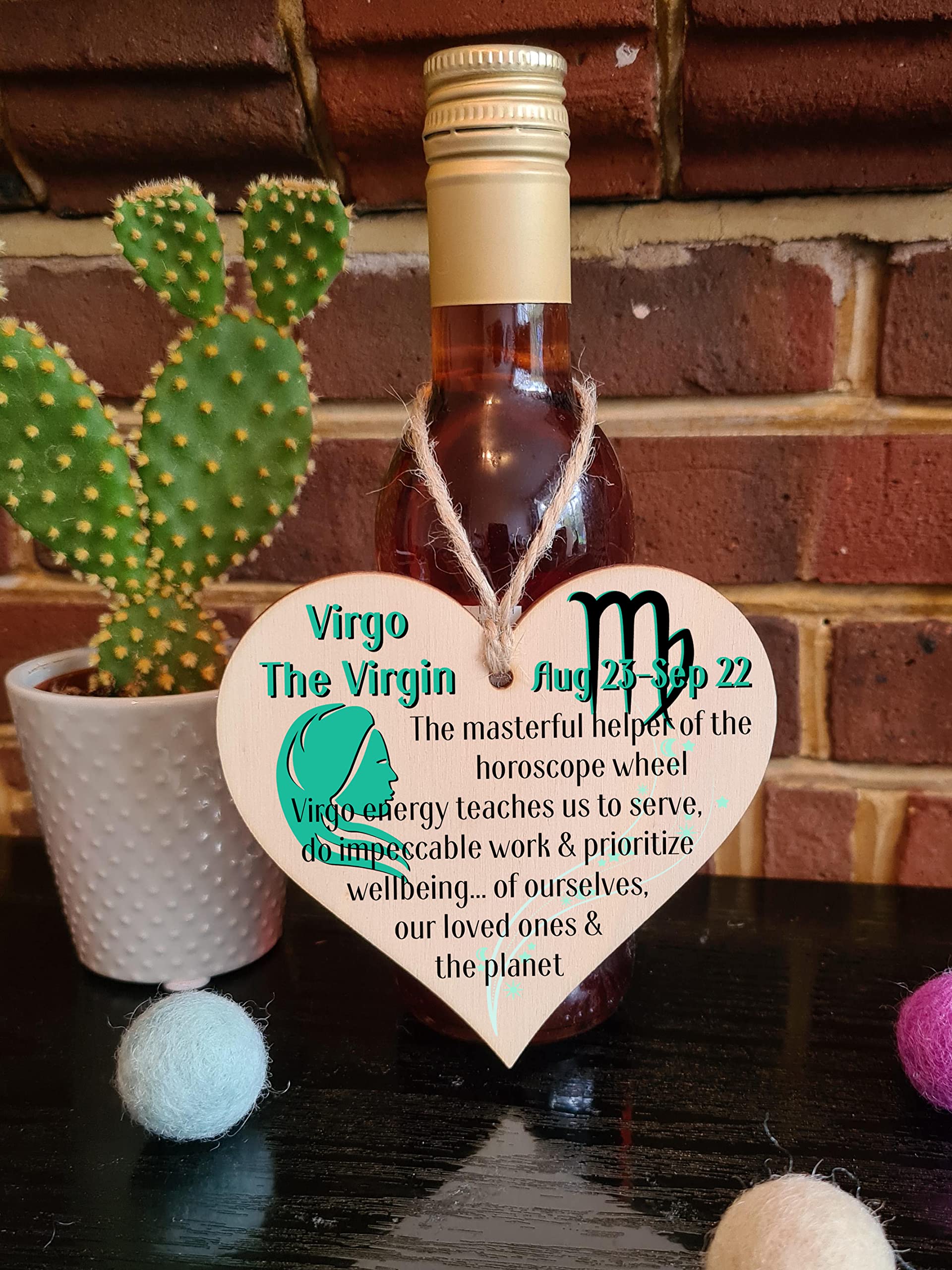 Handmade Wooden Hanging Heart Plaque Gift Signs of the Zodiac Virgo Astrological Star Sign Keepsake Card Alternative - Image 2