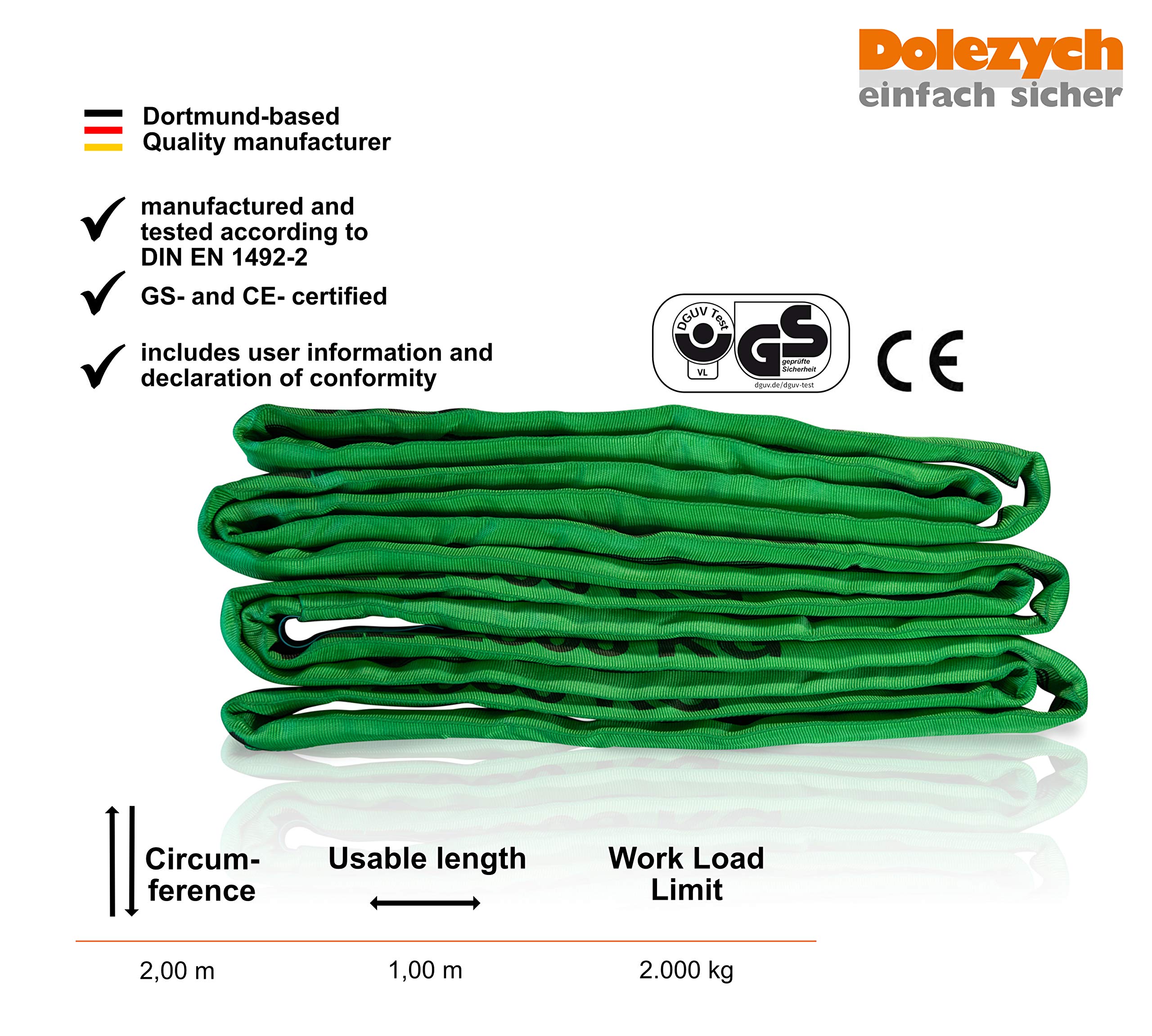 Dolezych Eslinga Redonda de Doble Revestimiento 2000 kg 1 m Verde