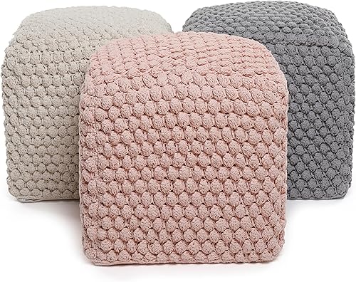 Miniatura 9 de BIRDROCK HOME Buds Puf Taburete otomano  Puf de punto  Silla de piso  Cordón trenzado de algodón  Ideal para la sala de estar, dormitorio y