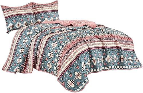 Miniatura 2 de WPM - Juego de colcha de 3 piezas con estampado Southwestern TealBeigePeach South West Theme Cabin Lodge Ranch - Mazel 22367 (King), beige, verde
