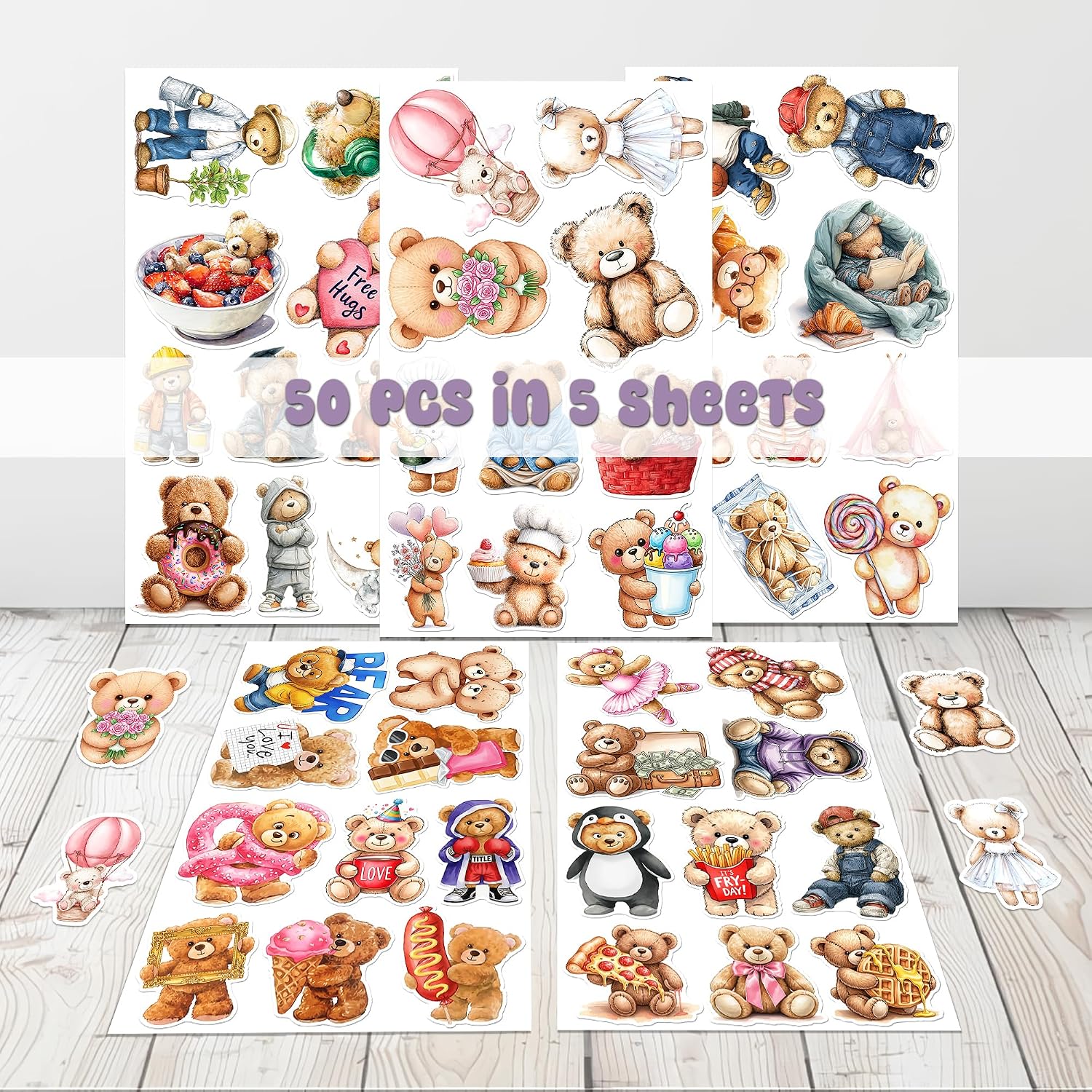 50 Pcs Cute Brown Bear Stickers Cartoon Toy Bears Sticker Waterproof Kawaii Animal Vinyl Decal Laptop Water Bottles Scrapbooking Phone Suitcase Skateboard Gifts for Teens Women Students image 2