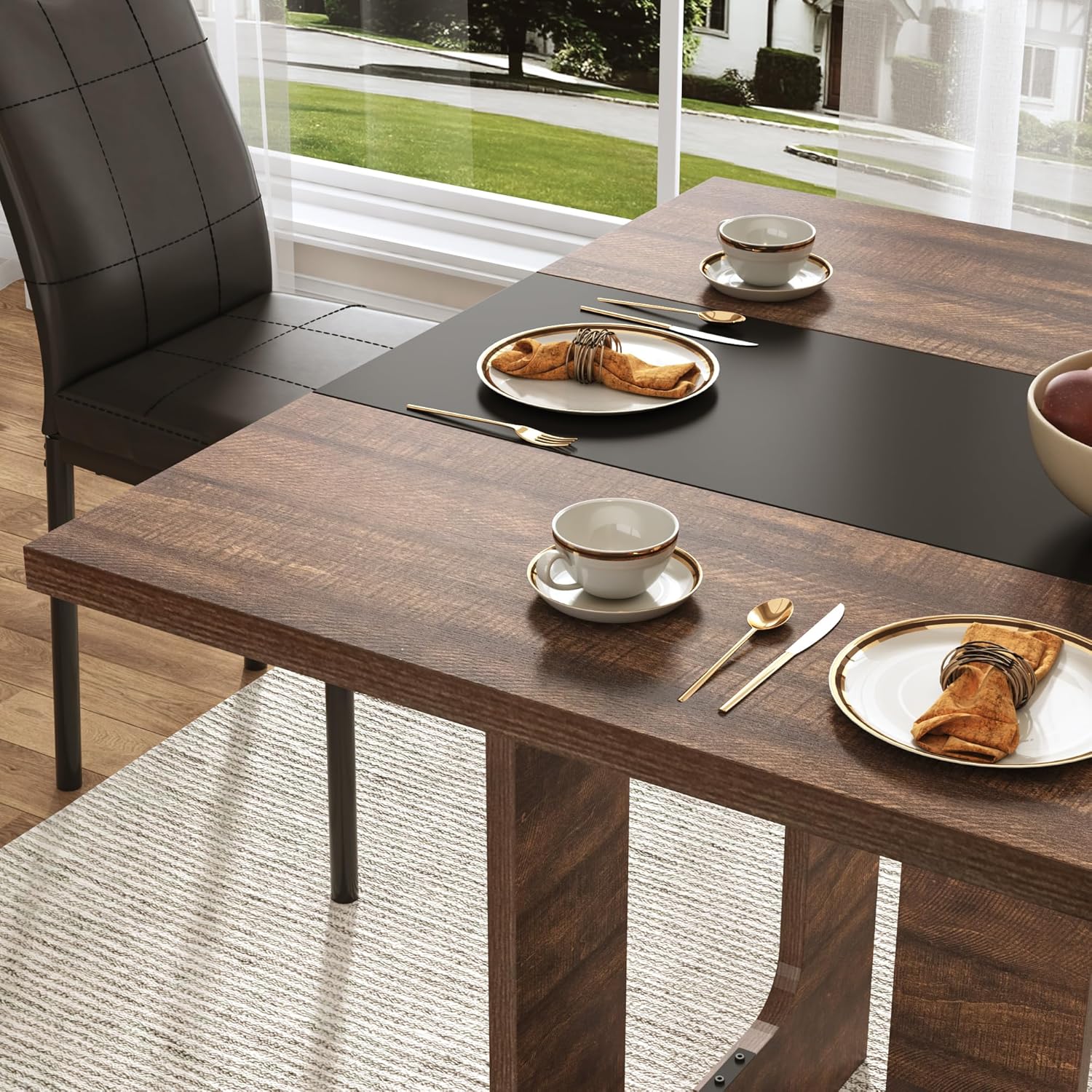 St.Mandyu 7 Pieces Dining Table & Chairs Set for 4-8 People, 71 Inch Kitchen Table with 6 Chairs, Rectangle Dining Table with Wooden Legs for Dining Room, Living Room, Brown