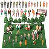 Sratte 55 Pcs Model Trains Scene Set, Architectural 1: 75 Scale Figures Accessories Include Mini People Miniature Lamps Mixed Model Trees Lawn for Diorama Supplies Micro Scene DIY