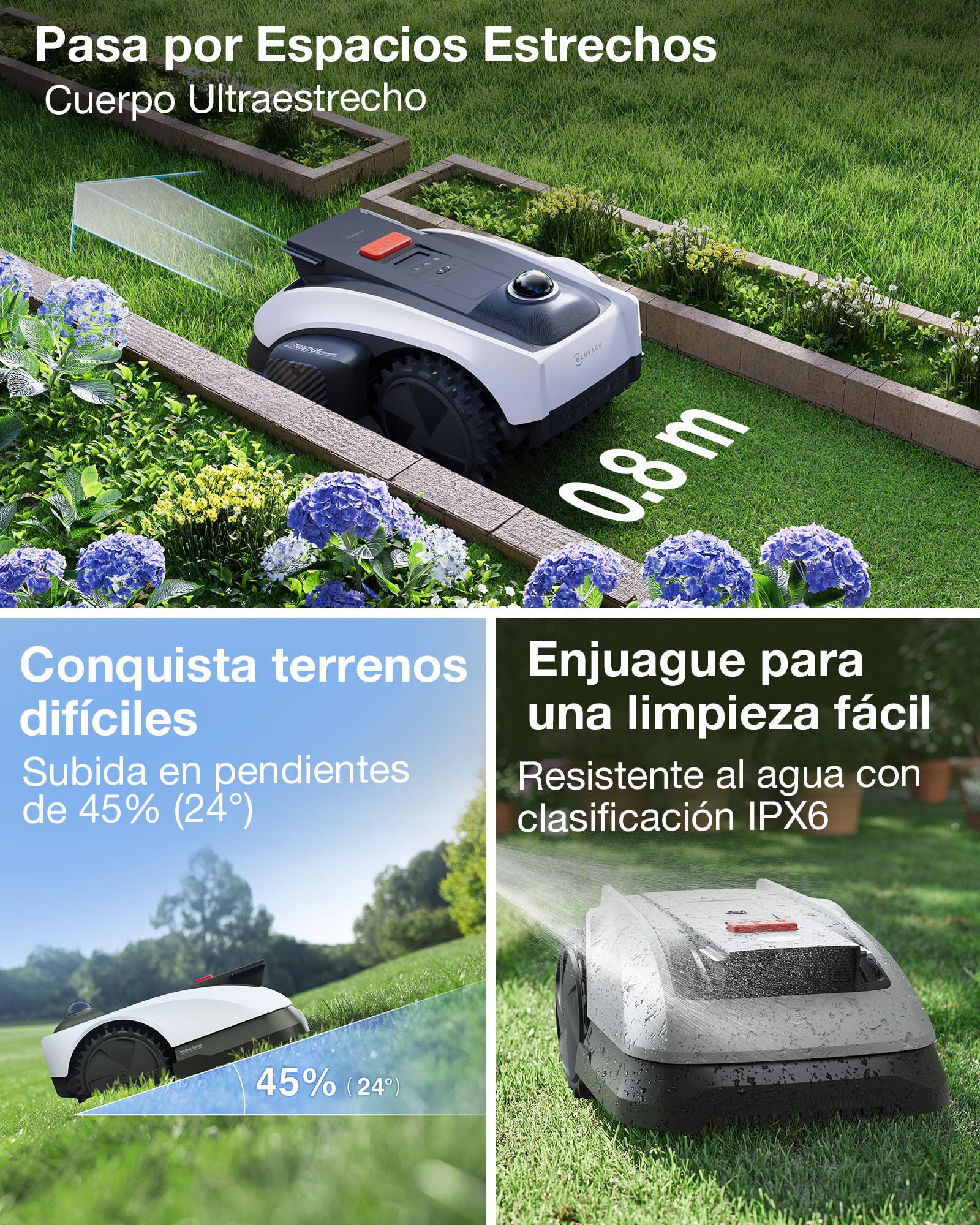 Robot Cortacésped Ecovacs Goat O1200 LiDAR Pro Care Kit sin Cable Delimitador, 1200 m², Navegación Dual-LiDAR 360°, Mapas Automáticos, Detección de Obstáculos 3D con IA, Corte Preciso de Bordes