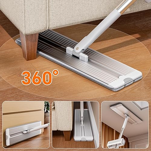 Miniatura 3 de Trapeador de microfibra autoescurridor, trapeador plano para limpieza de suelos con escobilla de goma  Manos libres  Panel de aluminio mejorado,