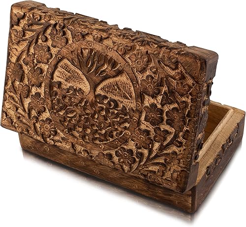 Miniatura 3 de Gran regalo de cumpleaños, caja de joyería decorativa de madera hecha a mano, organizador de joyas tallado en árbol de la vida, caja de recuerdos,