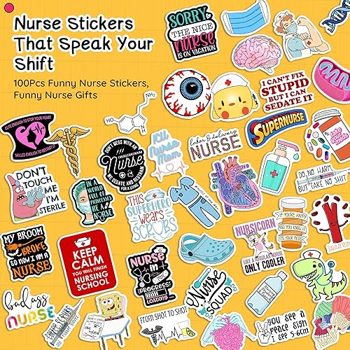 Miniatura 4 de BulbaCraft 100 calcomanías divertidas para enfermeras, regalos divertidos para enfermeras, calcomanías médicas para computadora, tazas,