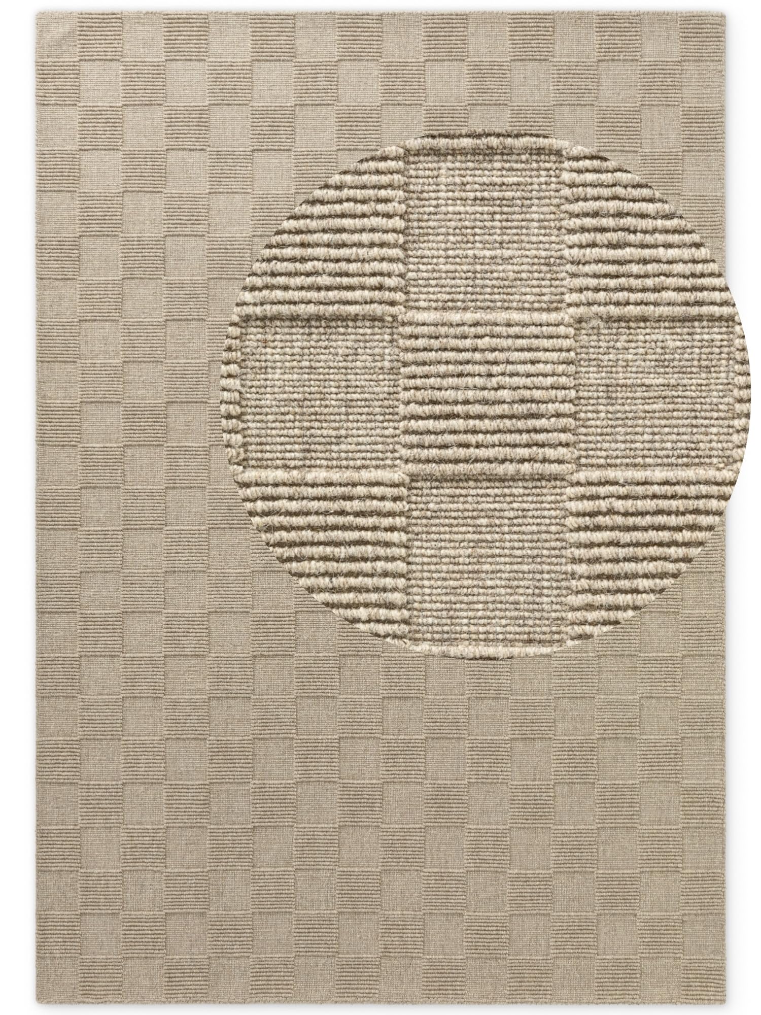 Villeroy & Boch Wollteppich Scala - Natur Wohnzimmerteppich - Handgewebt & Natürlich - Wolle 3D Effekt Kariert Hoch-Tief-Effekt für Wohnzimmer, Schlafzimmer, Esszimmer, Flur - Grau Beige, 200x300cm