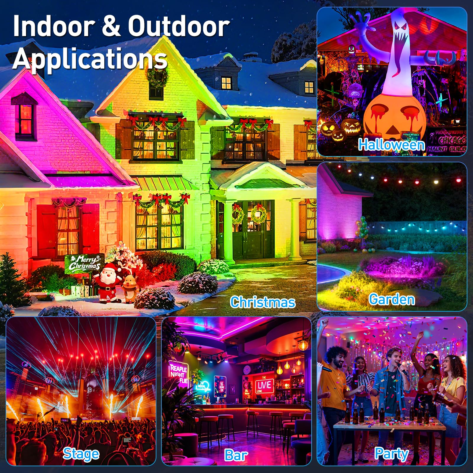 T-SUNUS Faretto LED RGB, da 72 W, per esterni, Wi-Fi, con controllo tramite app Bluetooth, IP66, impermeabile, per discoteca, palcoscenico, feste, Natale, Halloween, 2 pezzi