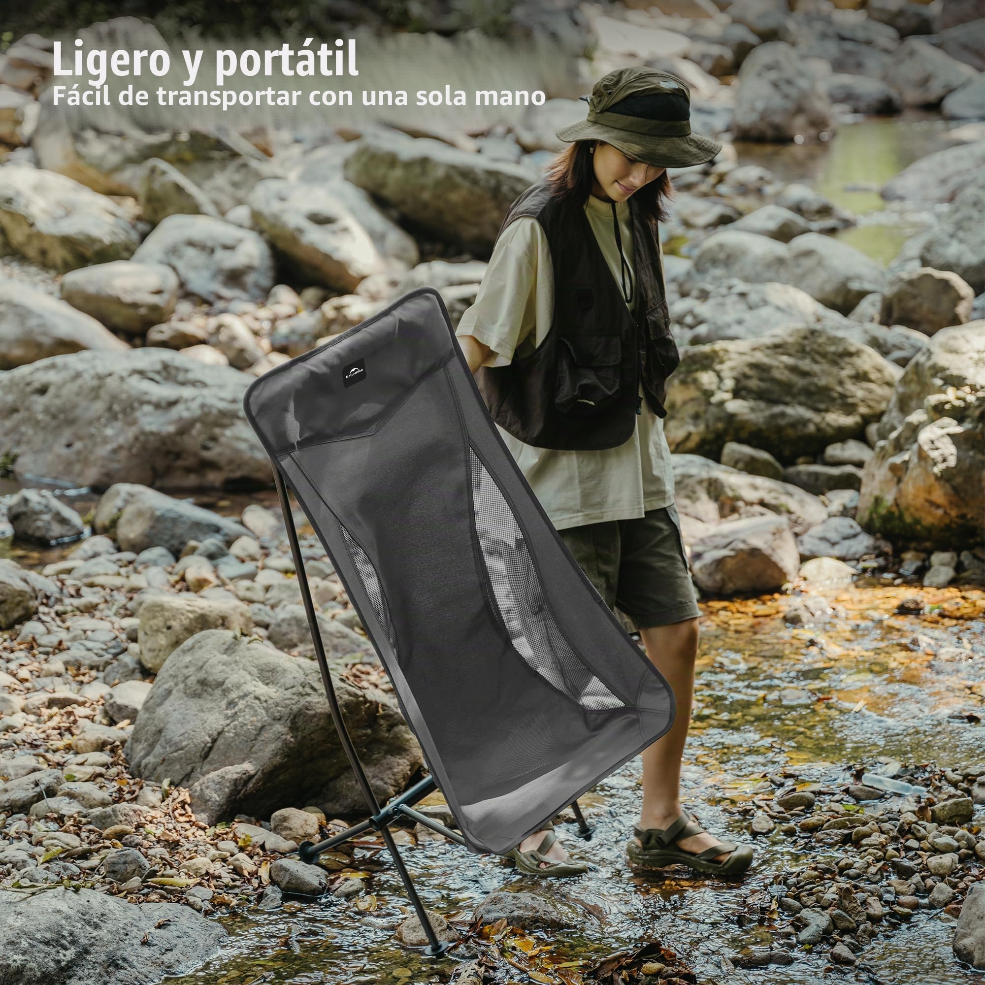 Naturehike Silla de Camping Plegable portátil Ultraligera con Bolsa de Transporte, Silla de Pesca Ligera, desmontaje rápido y Montaje, para Camping, pícnic al Aire Libre