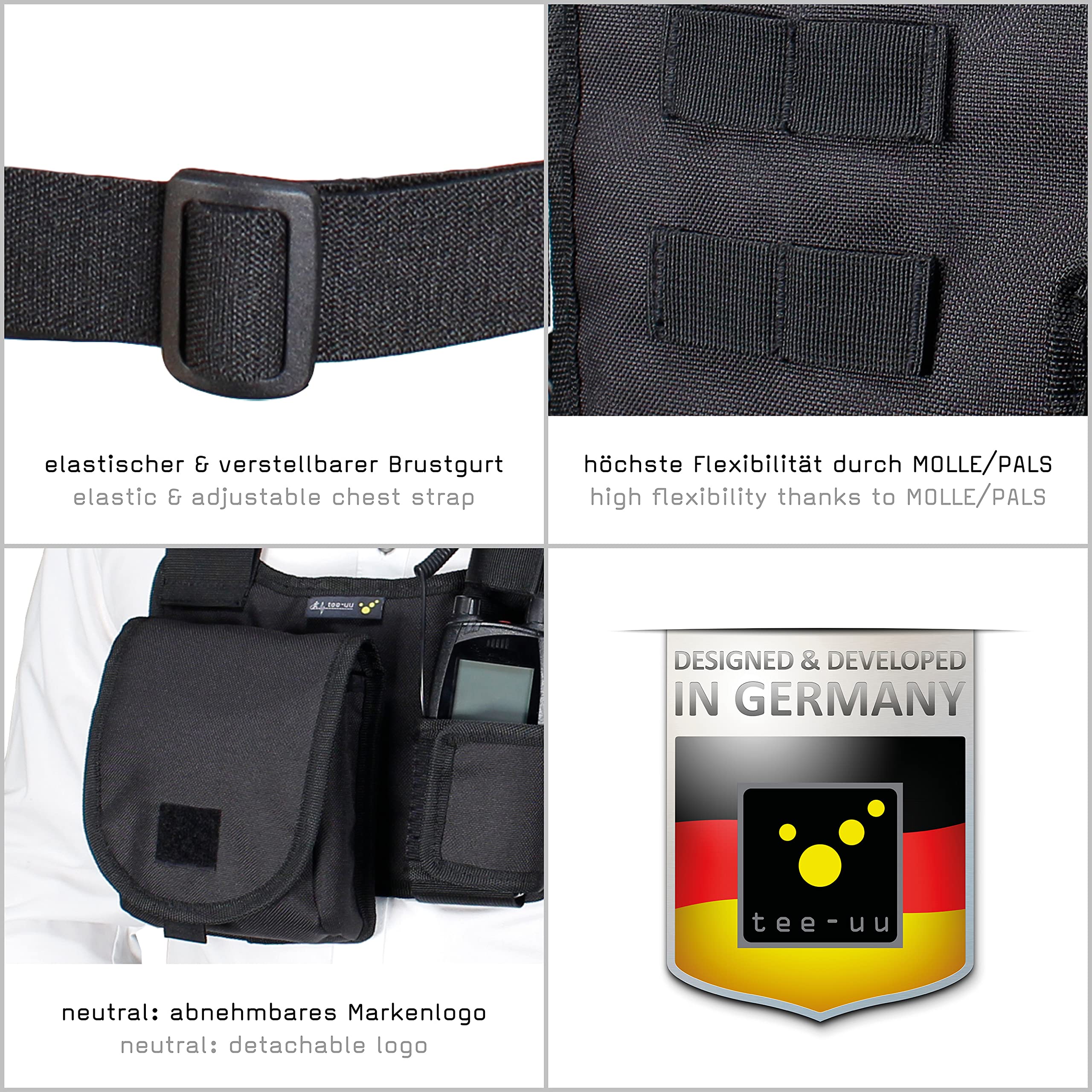 Tee-Uu CHEST MOLLE Nero Imbottitura Traspirante Scomparto Rimovibile