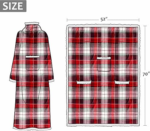 Miniatura 6 de Catalonia - Manta de forro polar tipo sherpa con mangas y bolsillo, microfelpa abrigada y cómoda para ver TV, manta para adultos, mujeres y hombres,