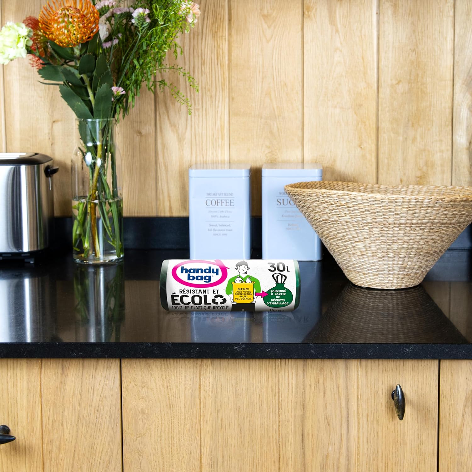 Handy Bag 30 x 15 Bags - Heavy Duty Triple Layer Film - Maximum Waterproof - 100% Recycled Plastic from Household Waste Collection