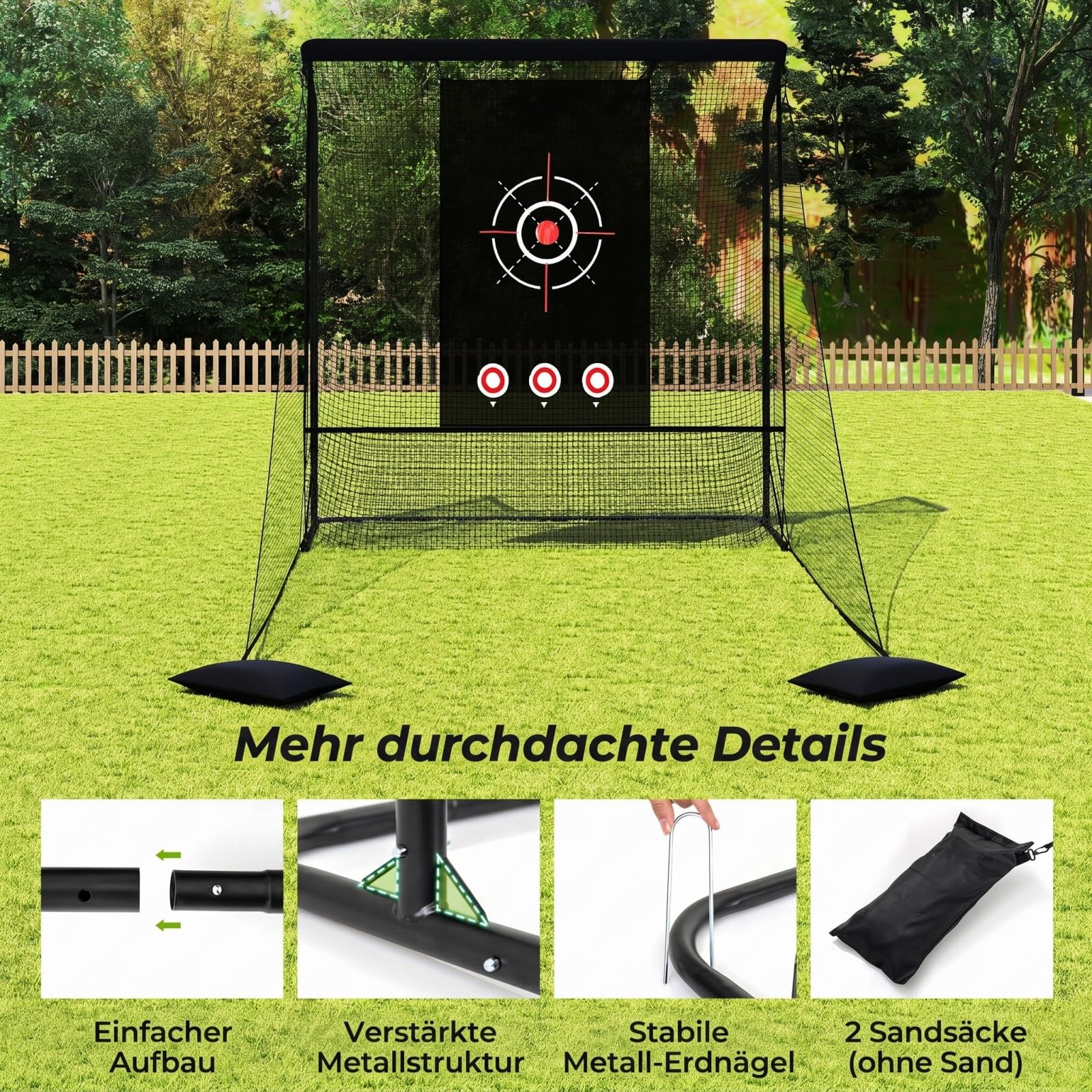 COSTWAY Golf Übungsnetz, Golfnetz mit Faltbarer Seitennetz & Bodennez, Chipping Trainingsnetze inkl. Tragetasche & 2 Sandsäcken, tragbare Trainingshilfe Outdoor für Zuhause, Hinterhof