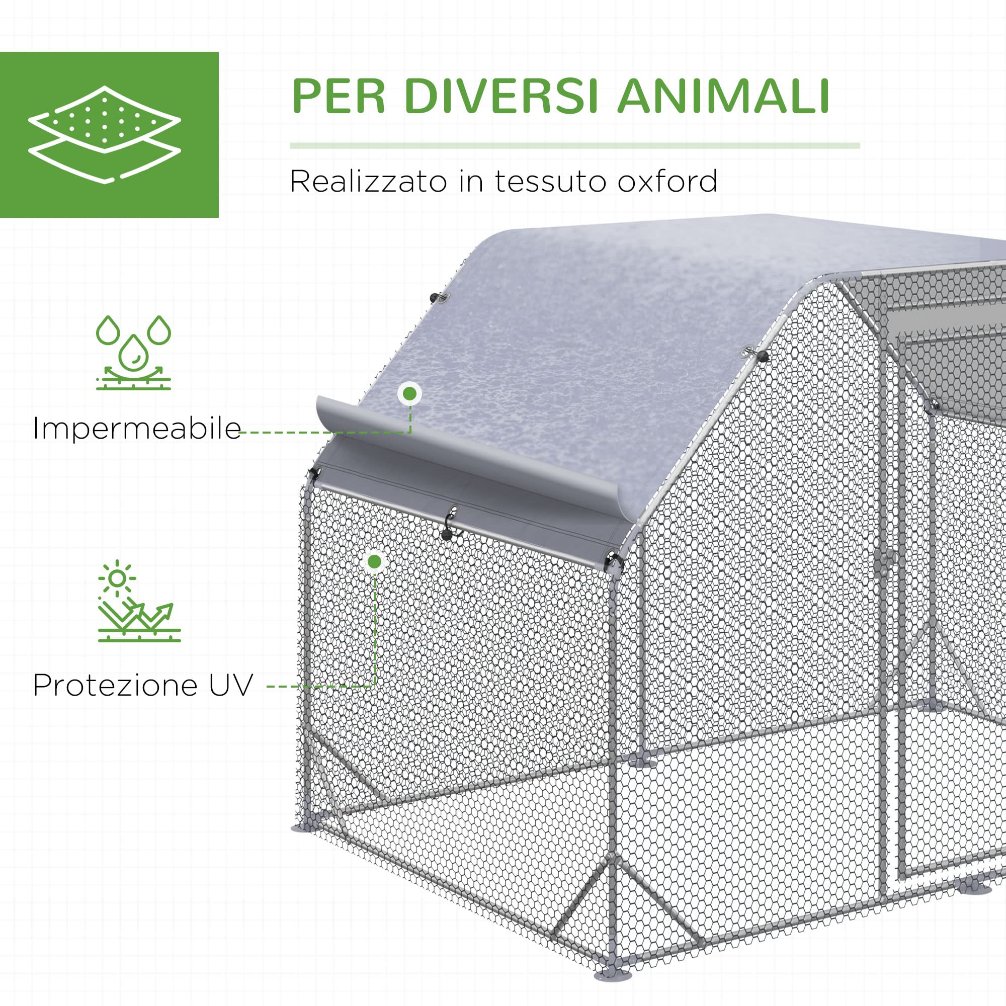 PawHut Recinto per Galline con Telo di Copertura, Pollaio per Galline con Serratura in Acciaio, 280x190x195 cm