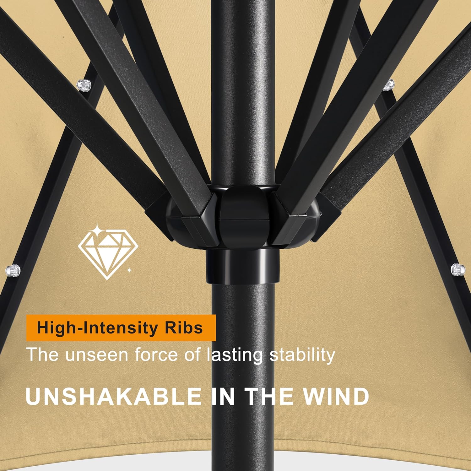 FRUITEAM Solar LED patio Ourdoor market umbrella with LED Lights,Tilt and Crank Table Umbrellas for Garden, Deck, Backyard and Pool(Beige)