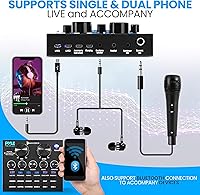 Vista 6 de Pyle PKSCRD208 - Mini interfaz de audio Bluetooth, mezclador de podcasts, transmisión en vivo para PC y iPhone, cambiador de voz V8 con 12 efectos