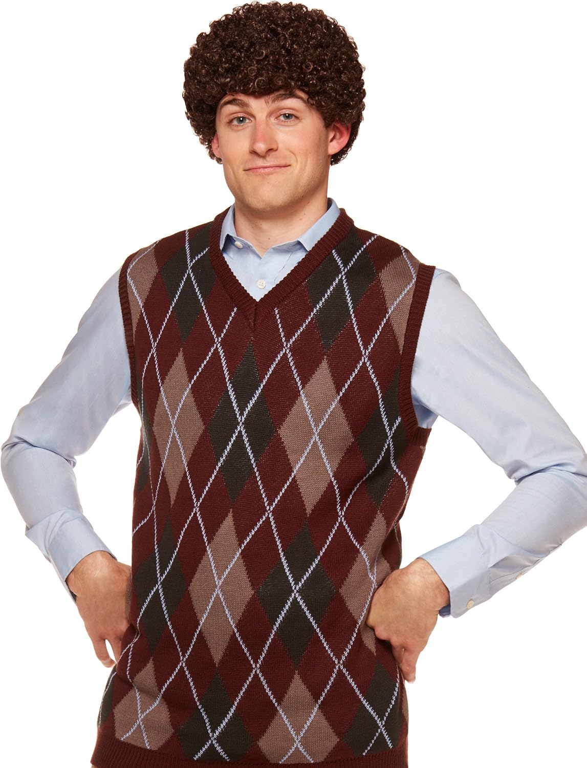 Spirit Halloween Dale Sweater Vest and Wig - Step Brothers, Men, ONE SIZE FITS MOST, Multicolor