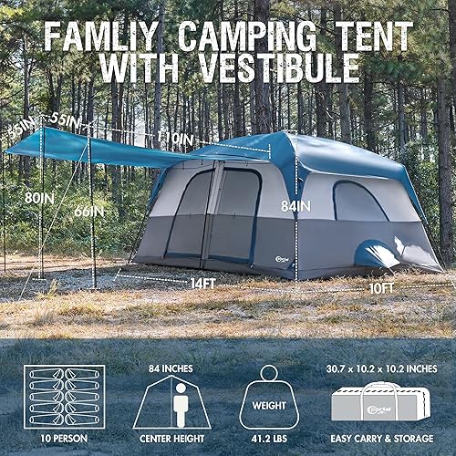 Miniatura 2 de PORTAL 6 8 10 Person Family Camping Tent with Porch, Big Family Camping Tent with Tall Height, Good Ventilation, Water Resitant Large Tent for