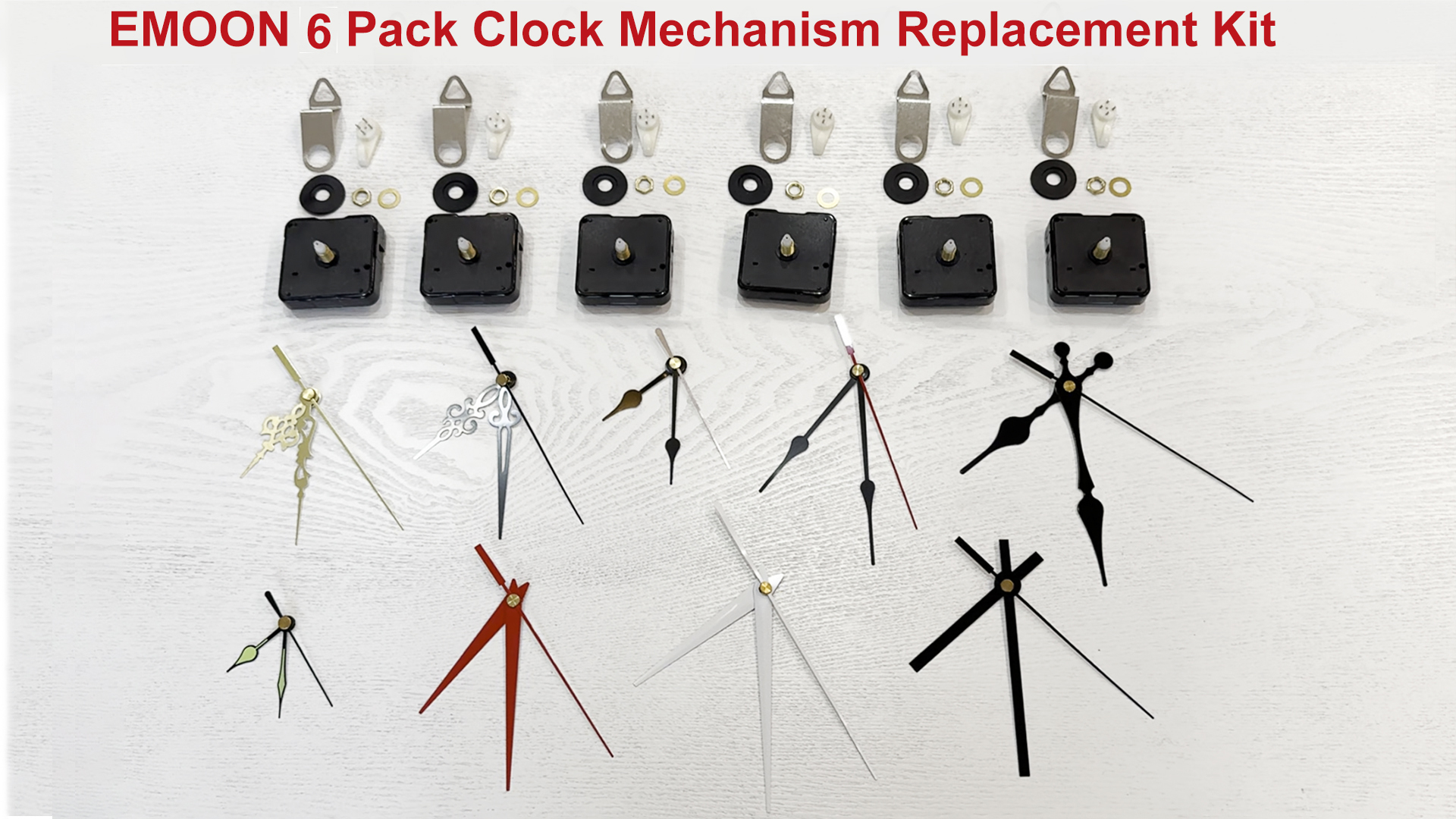 EMOON Clock Mechanism Kit - 6 Silent Movement Motors With 9 Sets Of Clock Hands For DIY & Repair