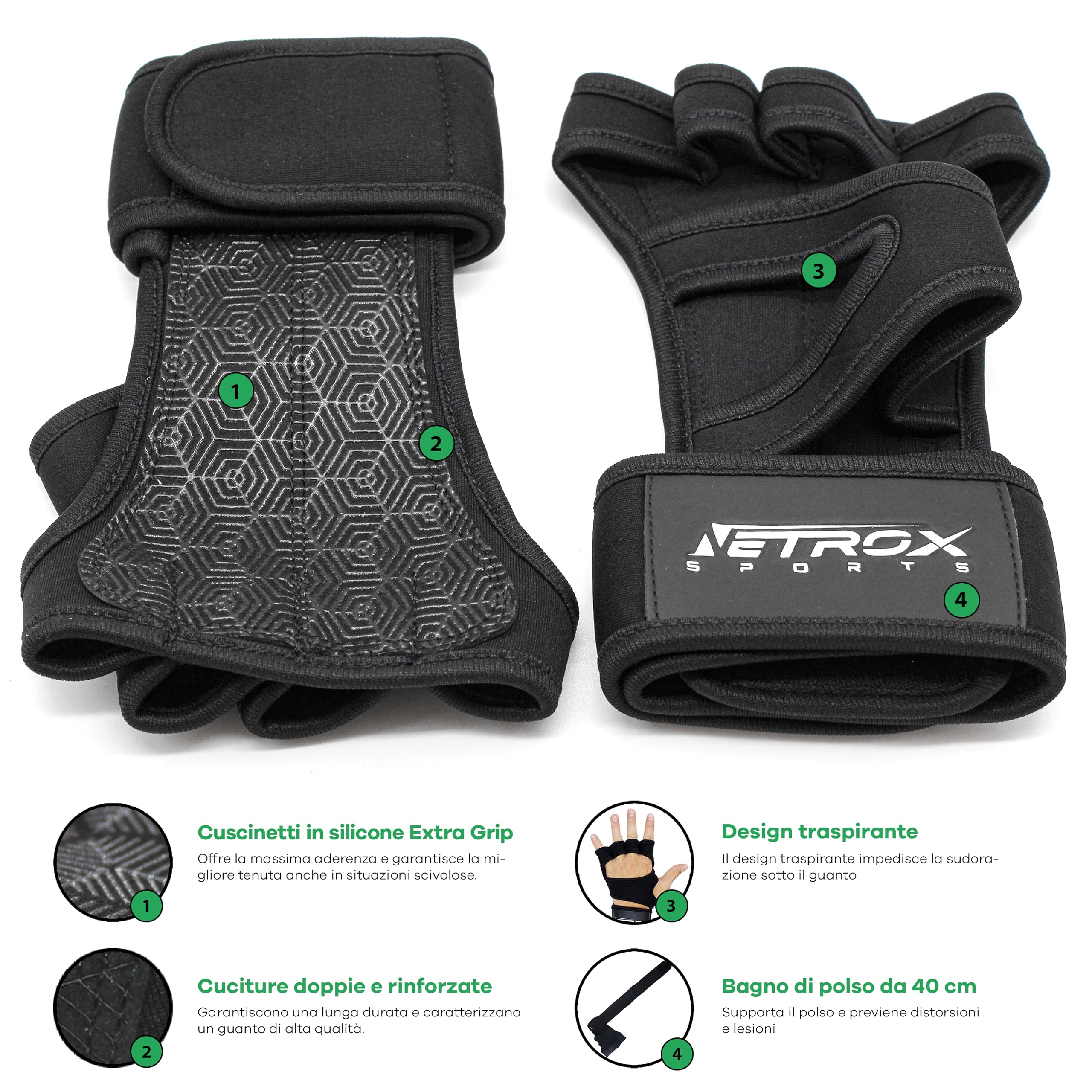 NetroxSports Guanti Palestra Uomo Donna 40cm Polsini Antiscivolo Traspirante Fitness Gym Gloves