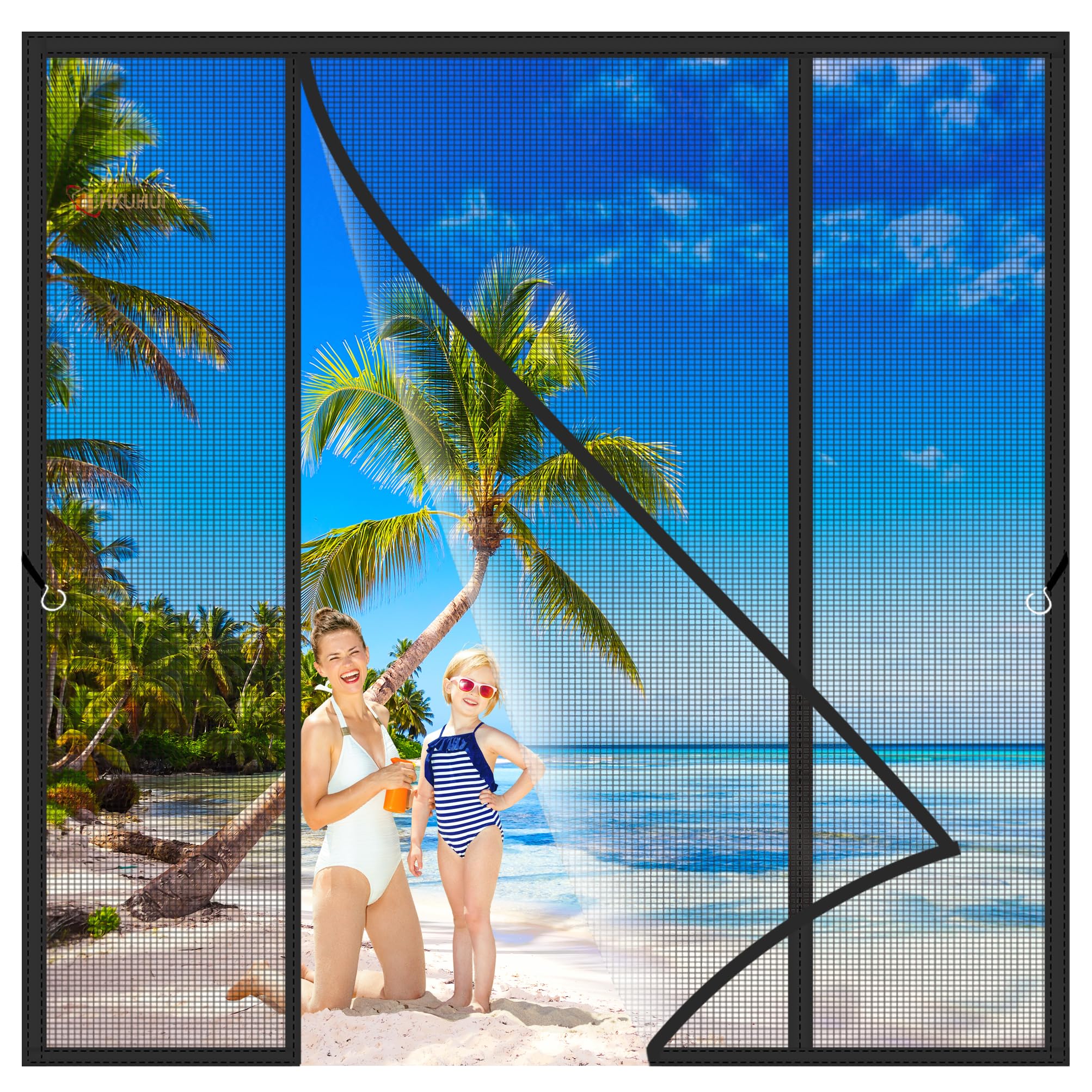 Double Opening Fly Screens for Doors 190x270cm Anti Mosquito Fly Curtain Door Screens Nets Magnetic Closure Keep Insects Out Without Drilling for Entrance Doors Balcony Patio Black