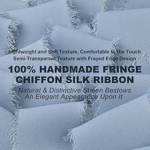 Miniatura 4 de Cinta de gasa azul polvoriento, con flecos, de seda de 1 pulgada, 1.5 pulgadas, 2 pulgadas x 7 yardas, juego de cinta color crema hecha a mano para