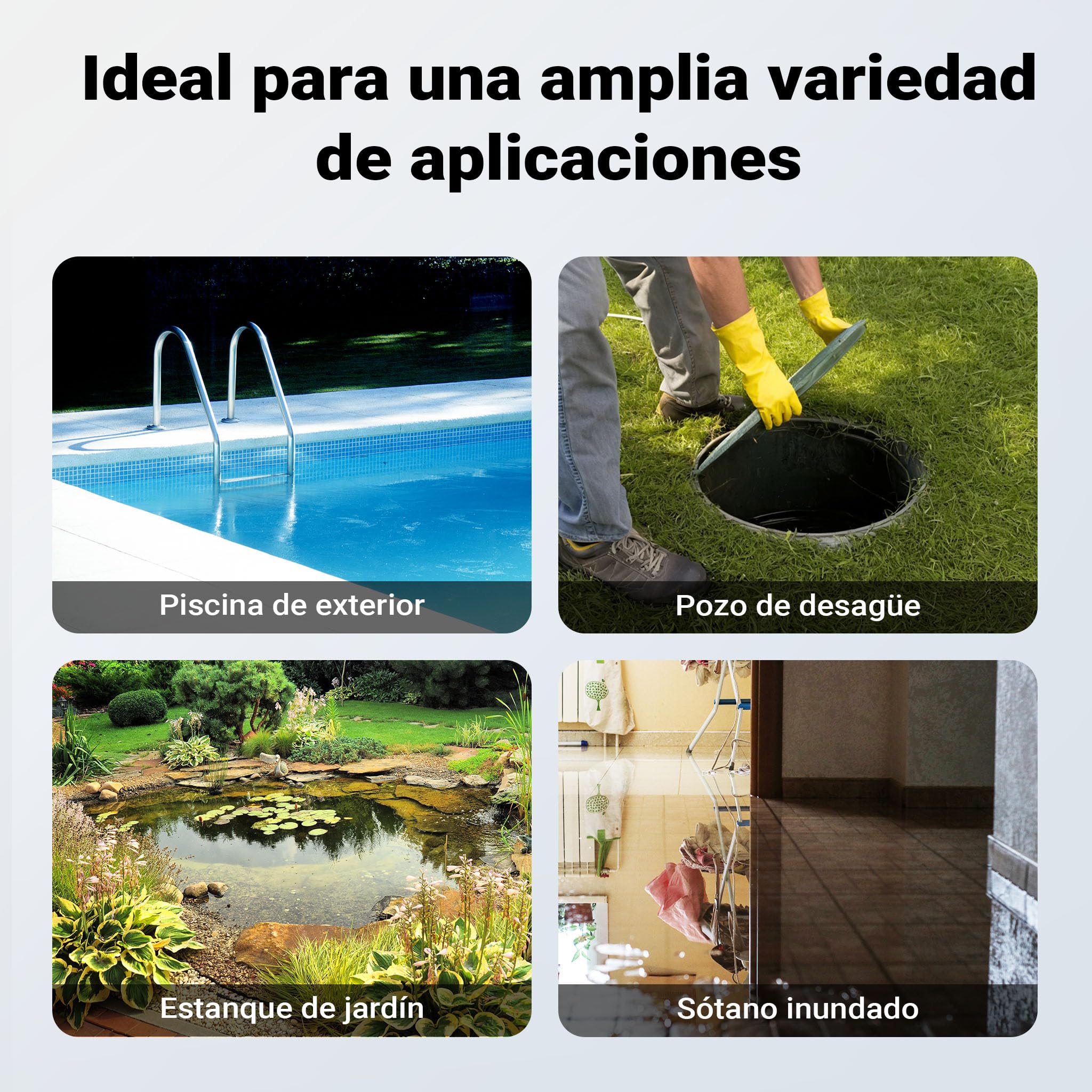 Wiltec Bomba de agua sumergible 400W con sensor, caudal 7300 l/h, 2 modos de uso, altura de descarga 7,5 m, PPO y acero inoxidable, ligera y anticorrosiva