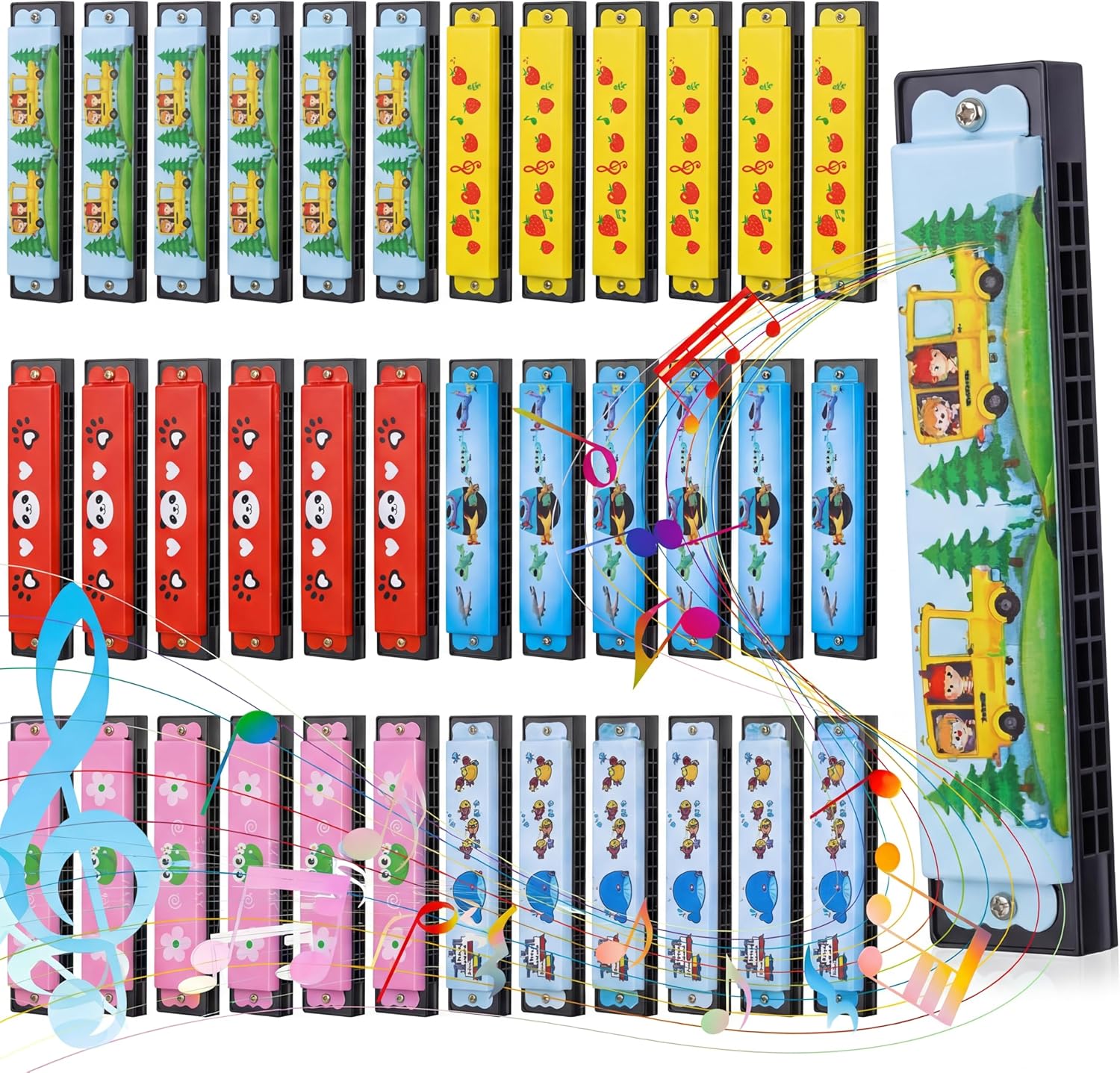 36 Pcs Kids Harmonicas Bulk Cartoon Harmonica with Double Row of 16 Holes Musical Instrument Toy for Birthday Party Favors Return Gifts Kids Goodie Bags Suffer (Classic Style)