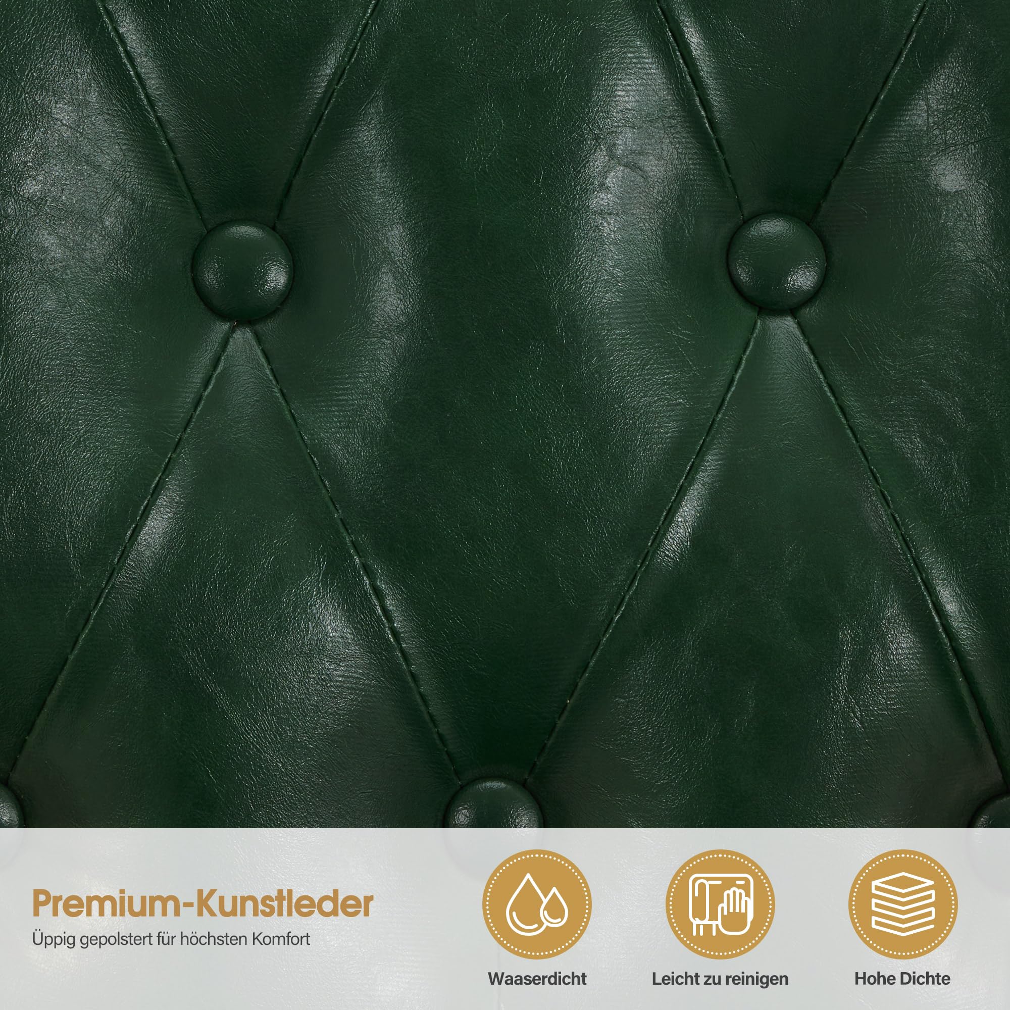 Barberpub Friseurstuhl mit Kopfstütze Kippbar, Friseureinrichtung mit Hydraulikpumpe 360° Drehbar, Höhenverstellbarer Bedienungsstuhl mit Vintage Stil, Barber Stuhl Kunstleder, 2933-F (Gold-Grün)