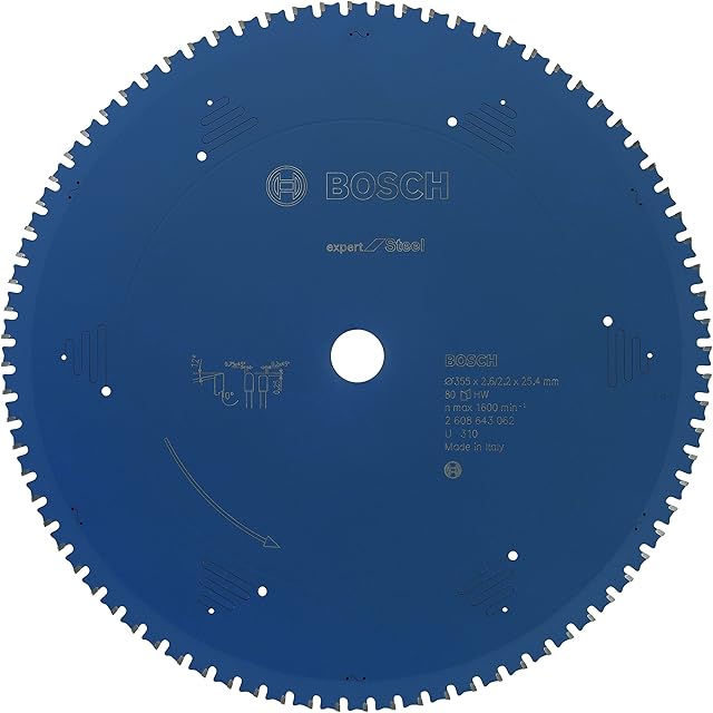 Bosch Accessories 2608643062 Brzeszczot piły tarczowej Expert do stali, 355 mm x 25,4 mm x 2,6 mm, 80 zębów, niebieski