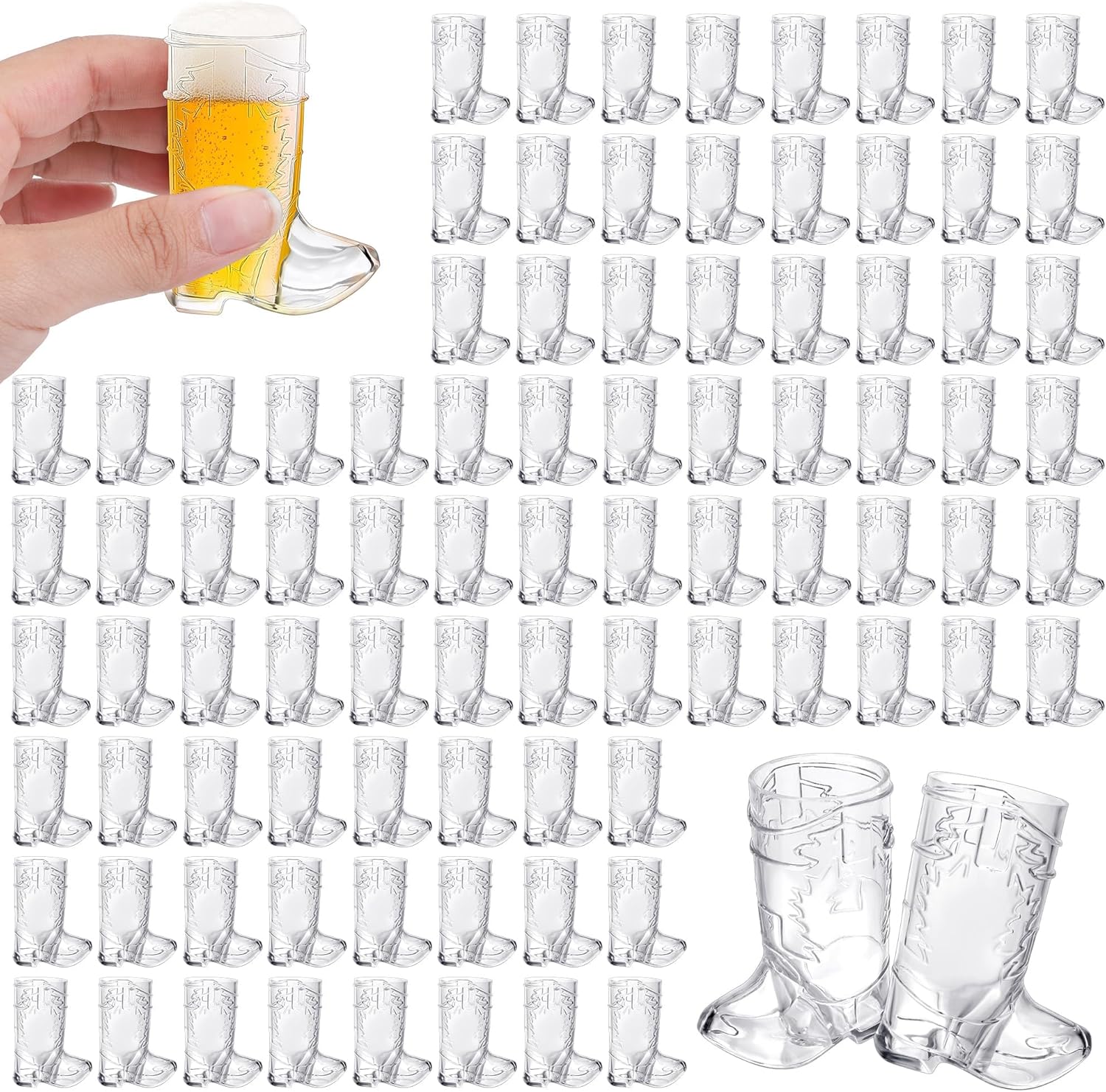 Aodaer 72 Pieces 1 OZ Clear Cowboy Boot Shot Glasses Mini Plastic Boot Shot Cups Western Cowboy Glasses Reusable Beer Mugs for Cowgirl Party Decorations Birthday Bachelorette Party Favors