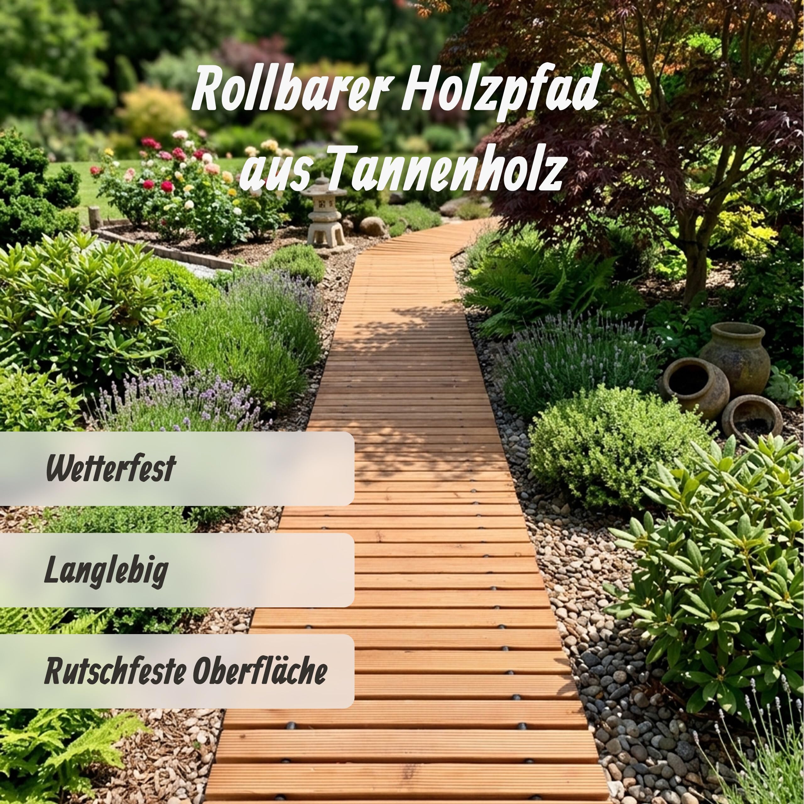 Relaxdays Rollweg Holz, Gartenweg rollbar, Holzweg Rasen, Pool & Strand, rutschfest, HBT: 2x245x55 cm, Gartenpfad, Natur